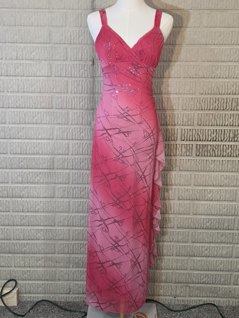 Vintage Y2K Taboo Hot Pink Glitter Ruffle Homecoming Dress